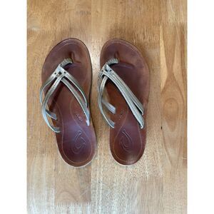 OluKai 'U'i' Women's Gold & Brown Thong Sandals Size 6
